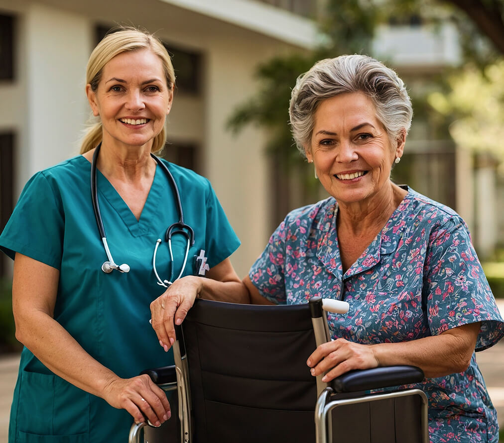 Nurse assisting senior resident